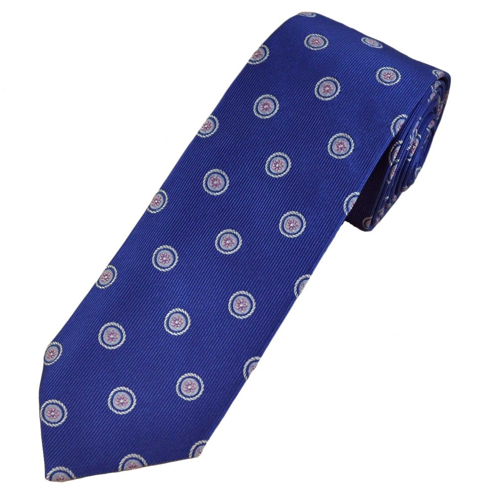 Profuomo Originale Royal Blue, Silver & Pink Circle Motifs Men's Silk Tie
