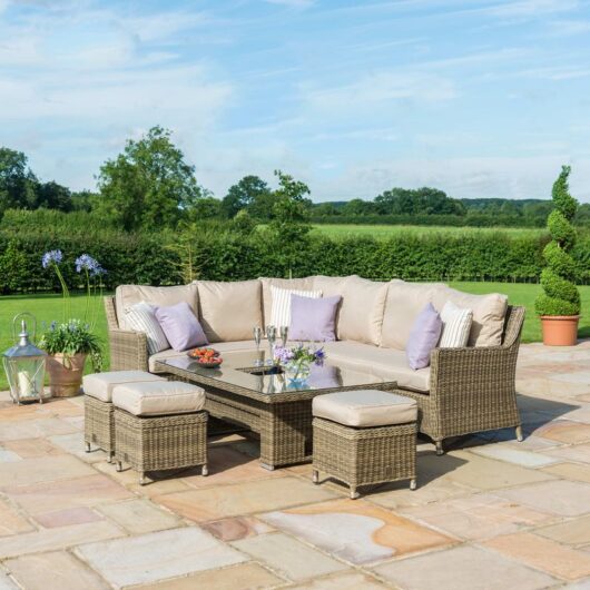 MZ Winchester Rattan Corner Dining Set with Ice Bucket & Rising Table