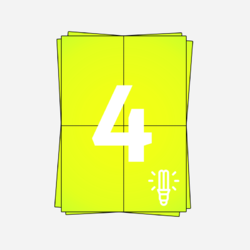 5x A4 Sheet Labels, 105mm x 148mm, 4 Per Sheet, Fluorescent Yellow, Permanent