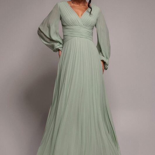 Balloon Sleeve Chiffon Maxi Dress - Sage Green by Goddiva