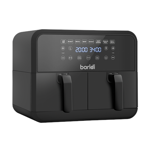Baridi Dual Zone Air Fryer 8L with 8-in-1 Functions Touch Controls, Easy-Clean, Black