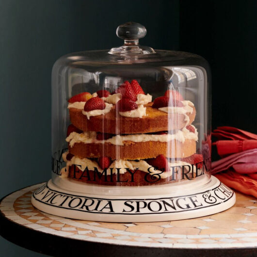 Emma Bridgewater Black Toast Crystal Glass Cake Dome With Pottery Stand - Unique Hand-Etched Piece