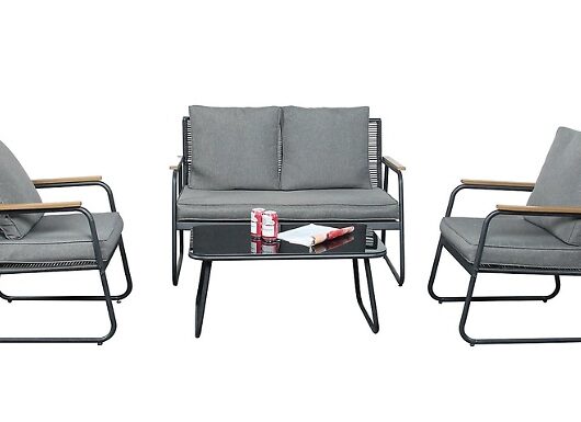 Kendal 4-Seater Garden Conversation Set - with Cushions & Glass Table