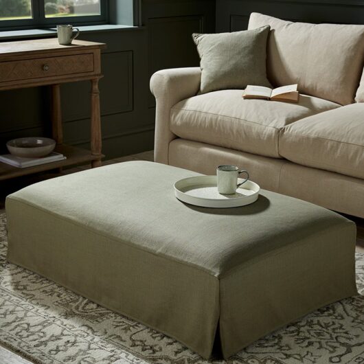 Loose Cover Coffee Table Ottoman - Midnight Blue Cotton Stripe