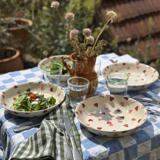 Pink Hearts Medium Pasta Bowl - Set of 4 - Unique Handmade & Hand Decorated English Earthenware Decorative Plates | Emma Bridgewater