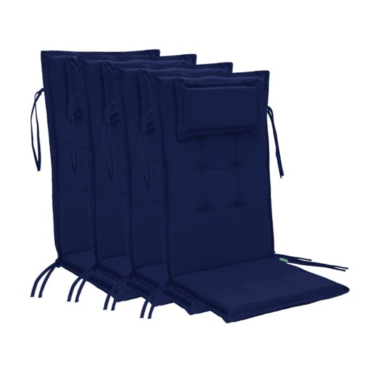 Water-Resistant Highback Chair Cushions With Headrest Outdoor High Back Chair Seat Pad - Navy / 6 Packs