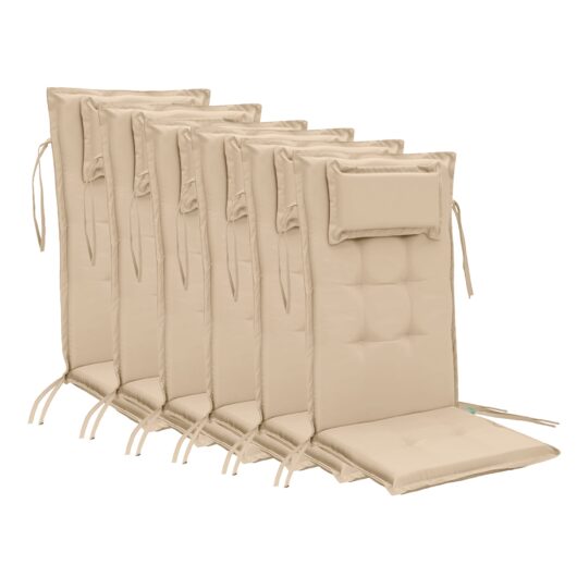 Water-Resistant Highback Chair Cushions With Headrest Outdoor High Back Chair Seat Pad - Stone / 6 Packs