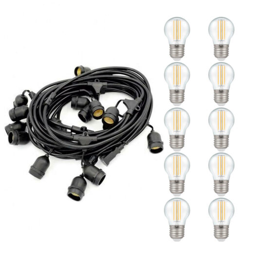 nxt gen Premium 20m Connectible Outdoor Festoon Lights 40x E27 Drop Sockets with Cool White LED Golfball Light Bulbs